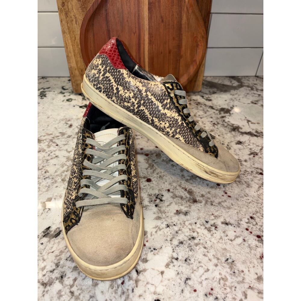 P448 Leopard Snake Print Suede Sneakers Size 39 Preowned